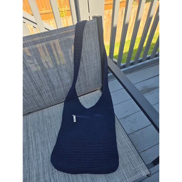 The Sak Navy Crochet Hobo Bag Magnetic Button Closure - Picture 1 of 12